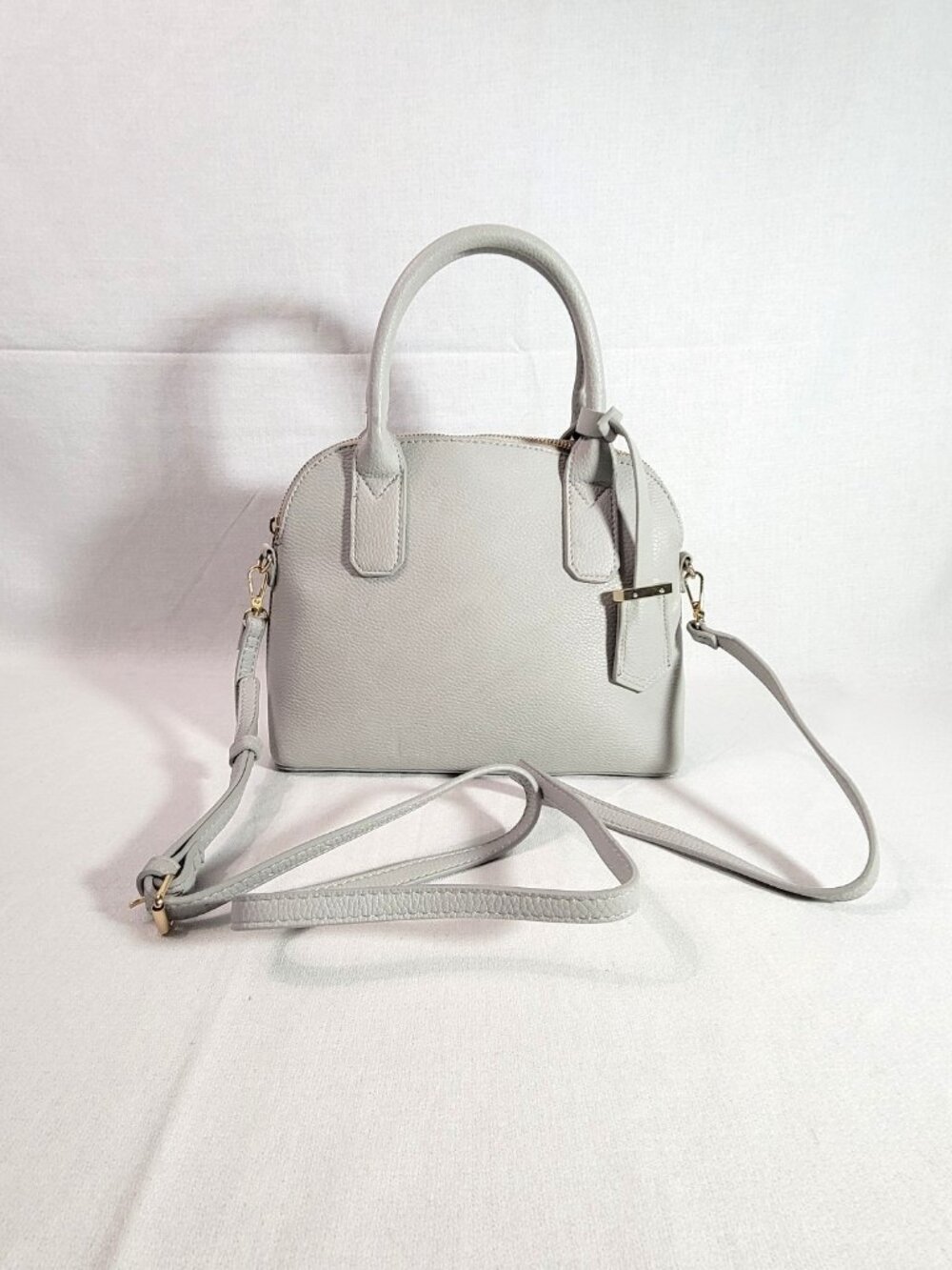 A New Day Gray Faux Pebbled Leather Small Dome Satchel Crossbody Handbag Purse